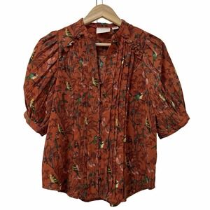 Anthropologie Maeve Liliana Pleated Bird‎ Floral Print Blouse Top Size XS Boho
